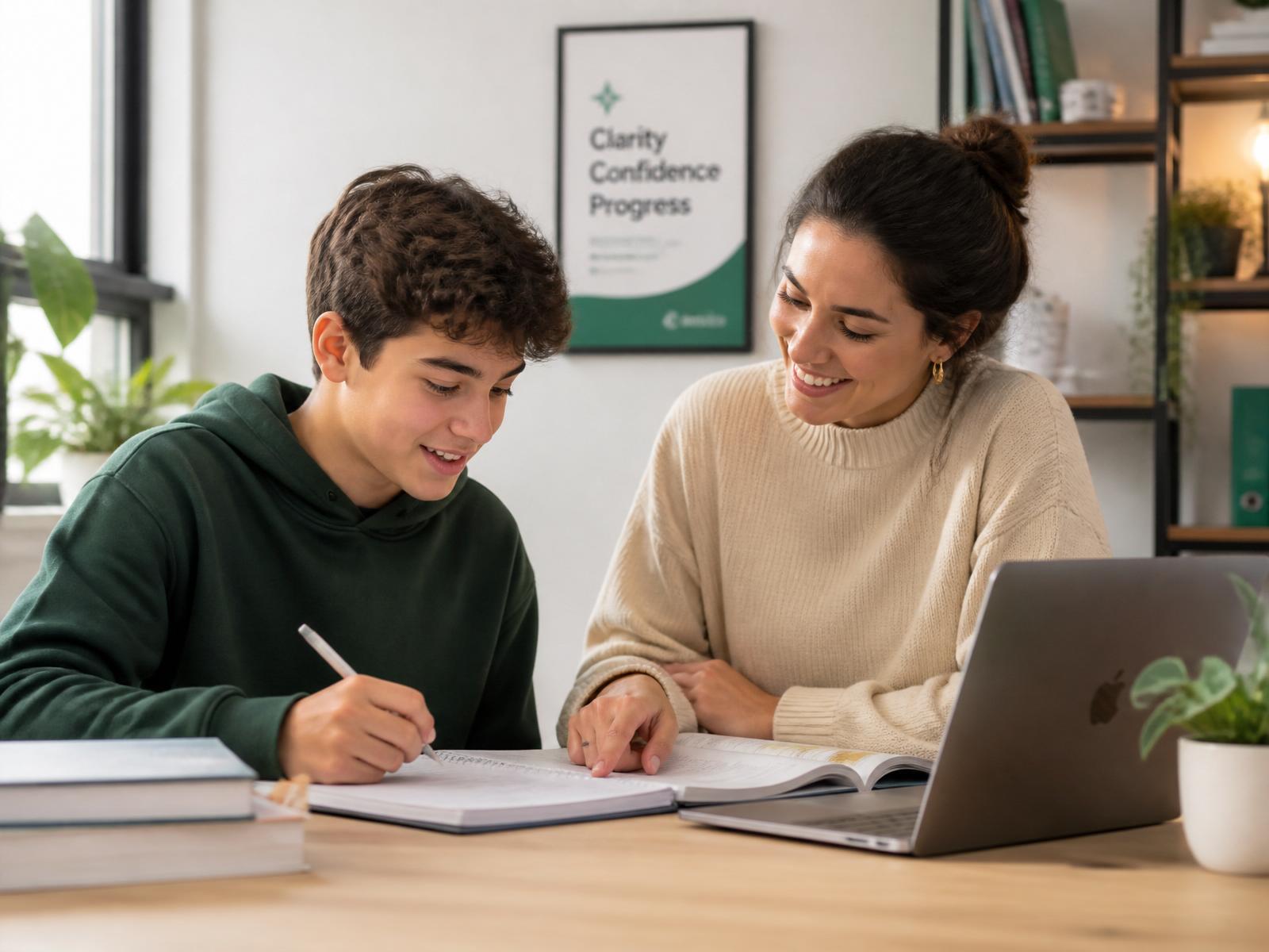 Tutor working with student at desk
